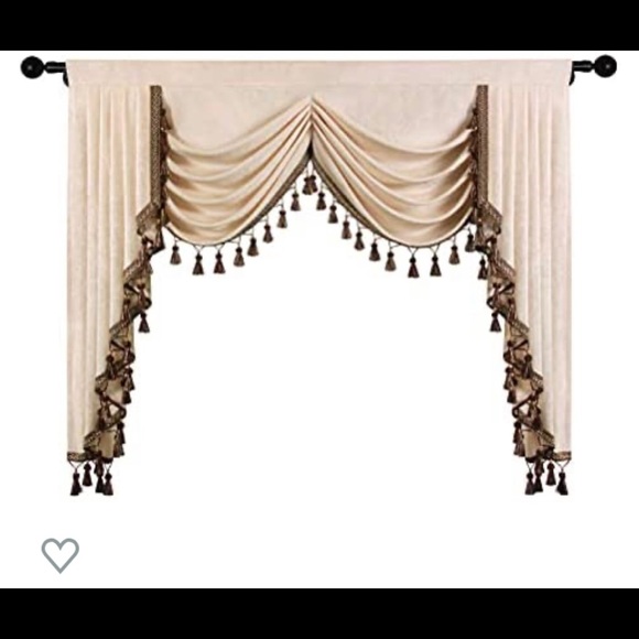 ELKCA Beige Chenille Window Curtains for Living Room, Waterfall Valance . - Picture 1 of 6